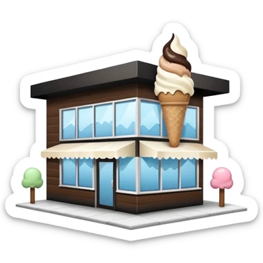 ice cream store at an angle, modern building wood, gray, white materials modern, at an angle sticker