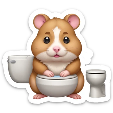 Cute chubby cartoon-style hamster sitting on toilet pooping looking guilty sticker