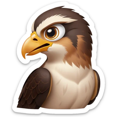 Cinematic Comical Falcon Portrait Emoji, Head tilted dramatically with an exaggeratedly shocked expression, featuring a sharply defined beak and wide, comically expressive eyes full of playful disbelief, Simplified yet hilariously expressive features, highly detailed, glowing with a slightly sassy glow, high shine, dramatic yet playful, stylized with an air of cheeky aerial mischief, soft glowing outline, capturing the essence of a meme-worthy falcon that looks ready to side-eye its way into viral fame! sticker