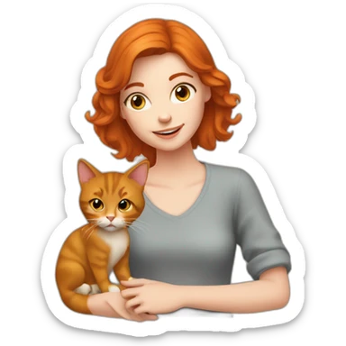 Fille rousse avec un chat sticker