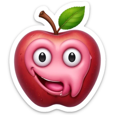 cute worm in ruined apple sticker
