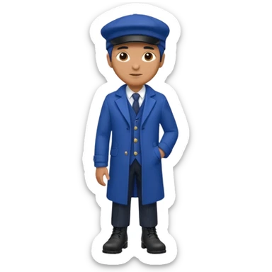 A Man Wearing Blue Cap With The Indigo Coat And Suit An black Boots sticker