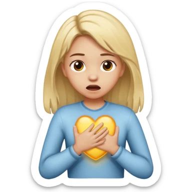 A girl with light down hair chocking with her hands on her chest  sticker