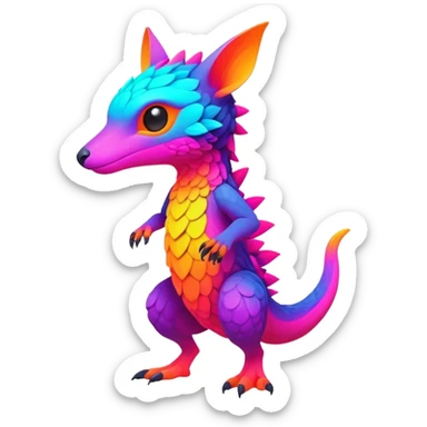 lush warm-colored modern colorful neon-colored Fakémon-Trico-creature (full body) sticker