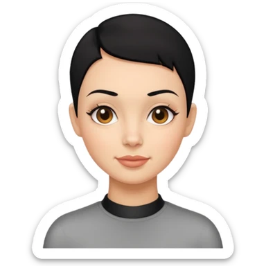Lady buzz cut black hair has a dimple on right side sticker