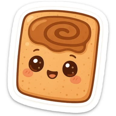 chibi cinnamon poptart with warm brown frosting and cinnamon swirl pattern, cute face with expressive eyes sticker
