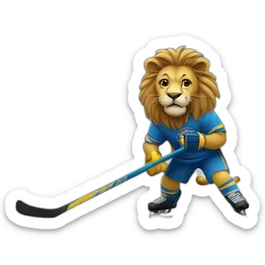 Lion playing ball hockey sticker