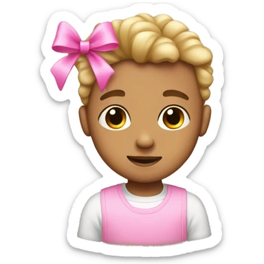 light skin boy with two pink bows on head  sticker