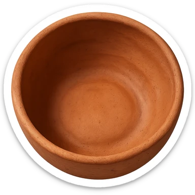 Edit the gold bowl emoji to look like a clay bowl, keeping the same top-down view and emoji style. Maintain the shape and perspective but change the material and texture to resemble clay with earthy tones and a matte finish. sticker