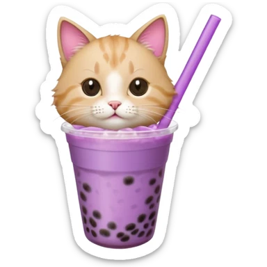 a cat drinking a purple bubble tea sticker