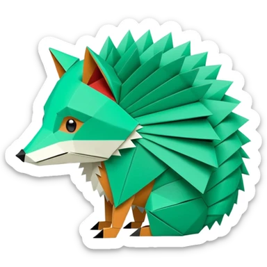 origami half fox half hedgehog in color green mint rgb(168, 251, 211)  #A8FBD3, include the tail of the fox it should not look like a disguise but all one piece sticker