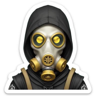 skeleton wearing a gas mask portrait, head and shoulders only, dark hood, glowing eyes inside mask, post-apocalyptic vibe, 3D cartoon, mobile game icon style, clean background, no text, no watermark
 sticker