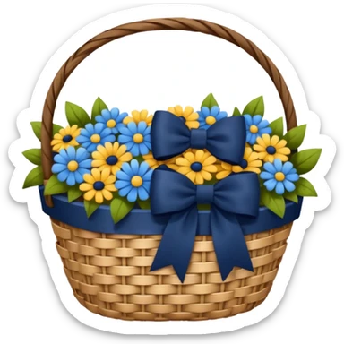 basket with a navy blue bow sticker