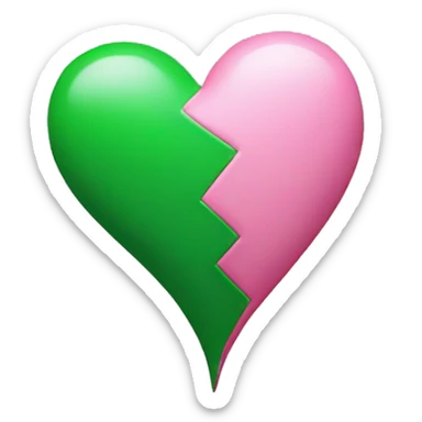 Half green and half pink heart sticker
