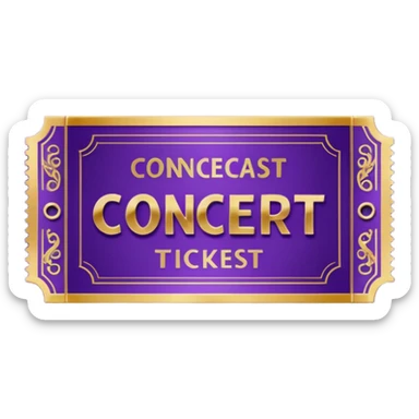 Purple beautiful Concert ticket with the word "CONCERT" inside sticker