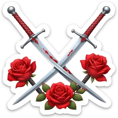 Crossed weapons with a rose sticker