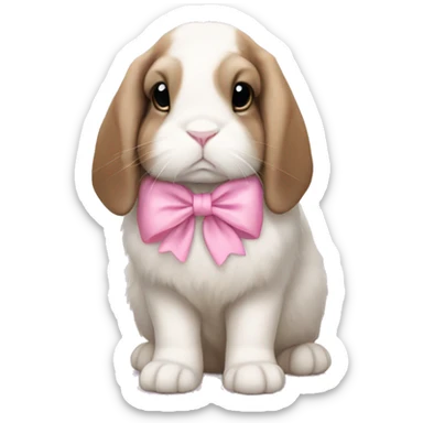 sad holland lop bunny with pink bow on ear sticker