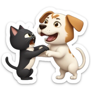 dog fighting a cat sticker