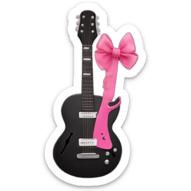 Black guitar with a coquette pink bow sticker