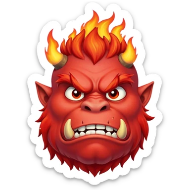 Combine the red ogre emoji, the hot emoji, and the eyes looking emoji into a new emoji sticker