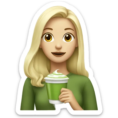 Blond girl who drink a matcha latte sticker