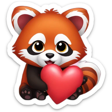 red panda holding a heart sticker