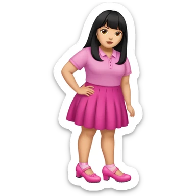 Latina female with bangs black long hair plus size with a pink shoes sticker