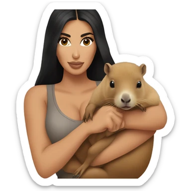 Kim Kardashian holding a capybara  sticker