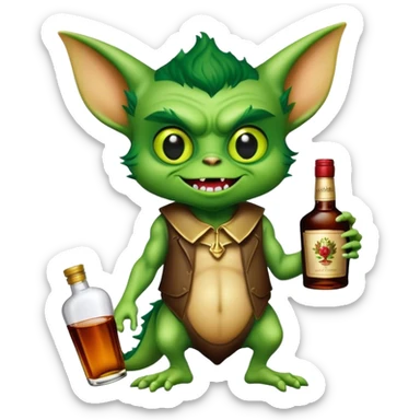 A gremlin holding a Hennessy bottle sticker