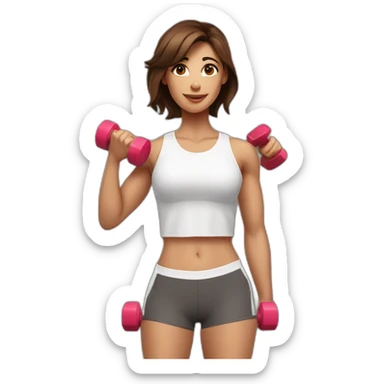 White beautiful fitness women with brown hair with dumbbells in their hands sticker