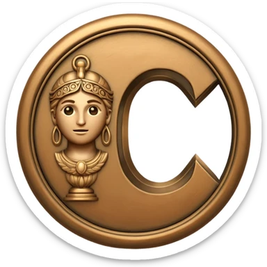 realistic emoji featuring the letter C, metallic, ancient Greek inspired, with subtle clock or time motifs, divine and majestic elements, referencing the gods of Olympus, representing Chronos sticker