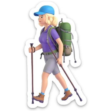 female hiker with backpack and hiking poles sticker