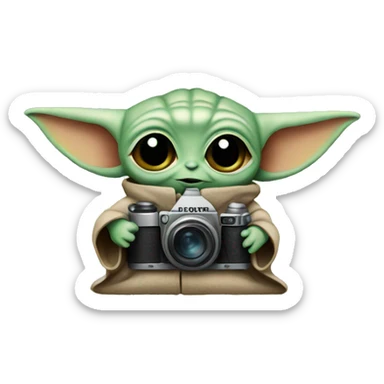 
baby yoda holding a camera sticker