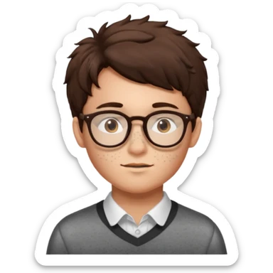 middle part glasses brunette fluffly hair boy with freckles and brown eyes handsome sticker