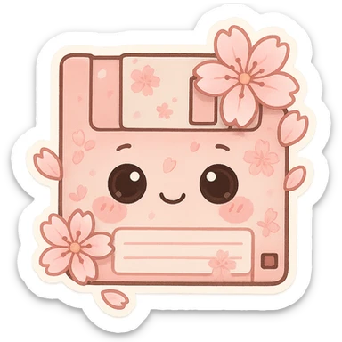 Floppy disk with sakura for retro-tech aesthetic sticker