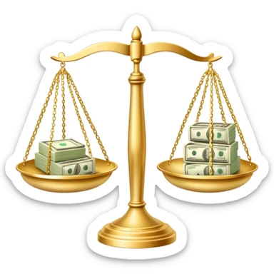 gold scale with dollar bills on one side and beauty products on the other side sticker