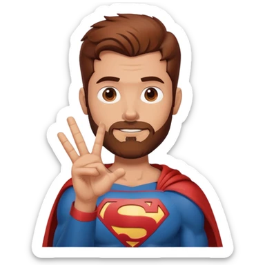 Adult Superman with redish brownish hair and full scruffy beard making hand heart  sticker