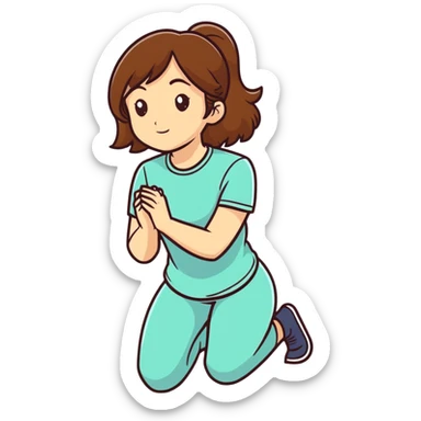 Caucasian woman with brown hair and big boobs kneeling sticker