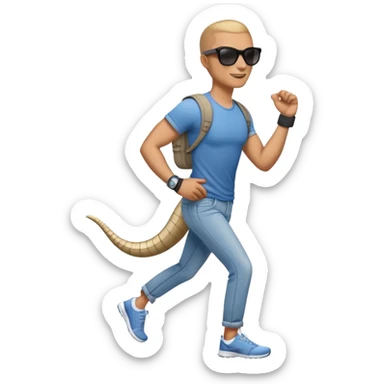 friendly anthropomorphised cobra in jeans and a t-shirt, wearing dark sunglasses, jogging upright in standard pose sticker