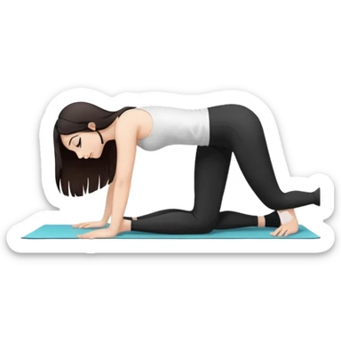 Девушка белокожая в позе собака мордой вниз, с длинными темными волосами, в белом топе, в черных лосинах, с черными ресницами sticker