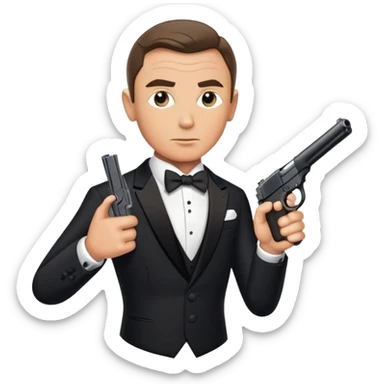 James Bond in tuxedo with gun, secret agent sticker