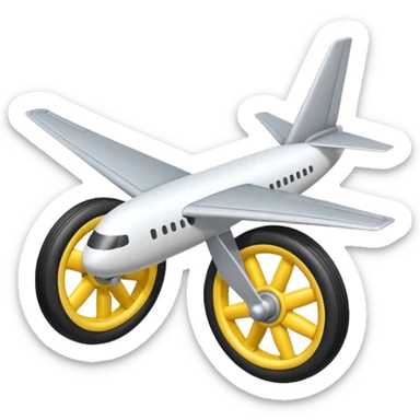 Isometric view of airplane landing gear in emoji style — one inflated, puffy wheel with a strut, soft 3D look, rounded shapes, clean and cartoon-like sticker