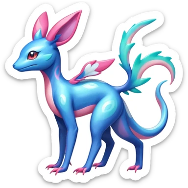 Colorful Shiny Exotic Amaura-Salandit-Aurorus-Sylveon-Fakémon-hybrid-creature (full body)  sticker