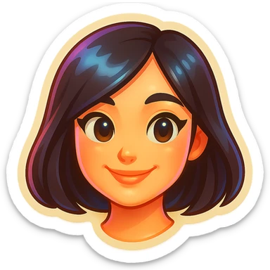 Make the girl look like a classic Telegram sticker: cartoon style, bright colors, cute face, pale skin, only the head without neck, no outline on edges, white background. Suitable for a Telegram bot profile. sticker