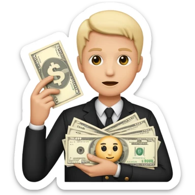 the shh emoji holding a big stack of dollars sticker