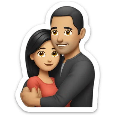 A bald Latino man hugging his black haired wife sticker