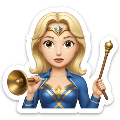 Blonde Wonder Woman holding bell and short white orchestra conductor’s baton  sticker