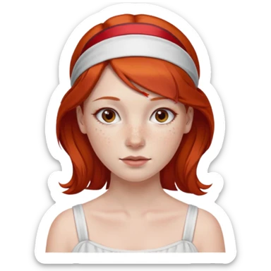 ["Fair skin female, smooth red hair, red ribbon headband."] sticker