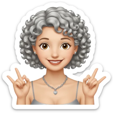 silver, short, wavy-haired with curls, smiling pretty lady, hopeful,  2 fingers up crossed


 sticker