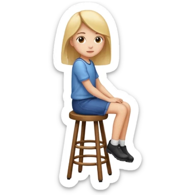 a girl is sitting on a stool seeing toward left side sticker